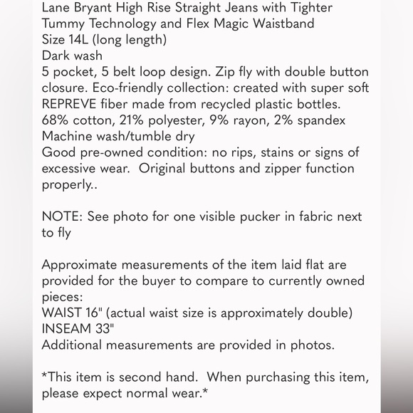 Lane Bryant High Rise Straight Jeans Size 14L - Picture 14 of 15